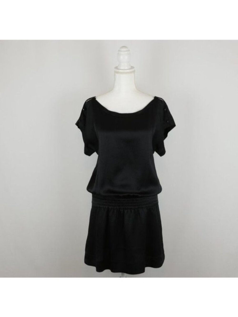 Rebecca Taylor Women's Size 2 Black 100% Silk Scoop Neck Mini Sheath Dress